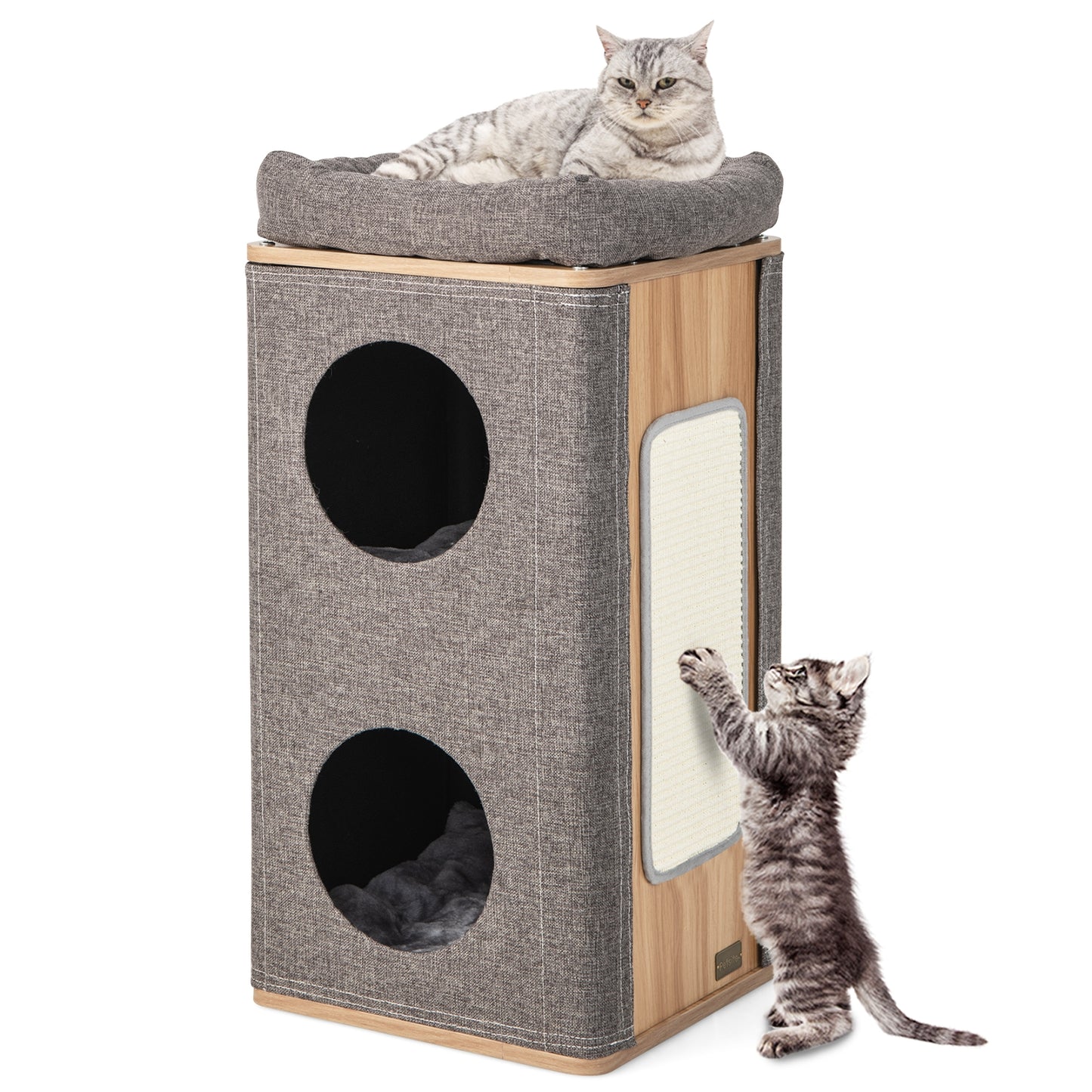 3-Story Cat House with Scratching Board for Indoor Cats, Fully Assembled