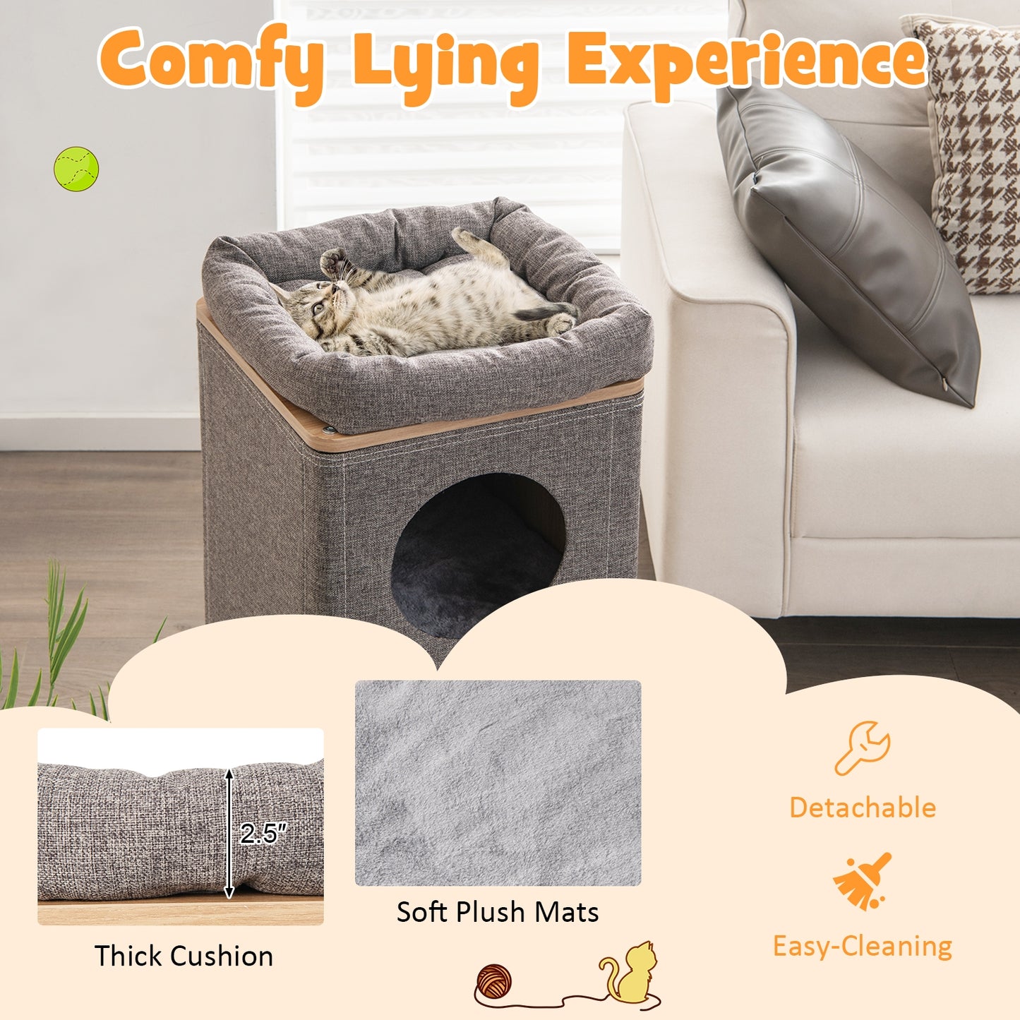 3-Story Cat House with Scratching Board for Indoor Cats, Fully Assembled
