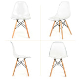 Set of 4 Dining Chairs Modern Plastic Shell Clear Seat and Wood Legs-Transparent