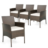 Set of 2 Patio PE Wicker Dining Chairs with Seat Cushions and Armrests-Fully Assembled