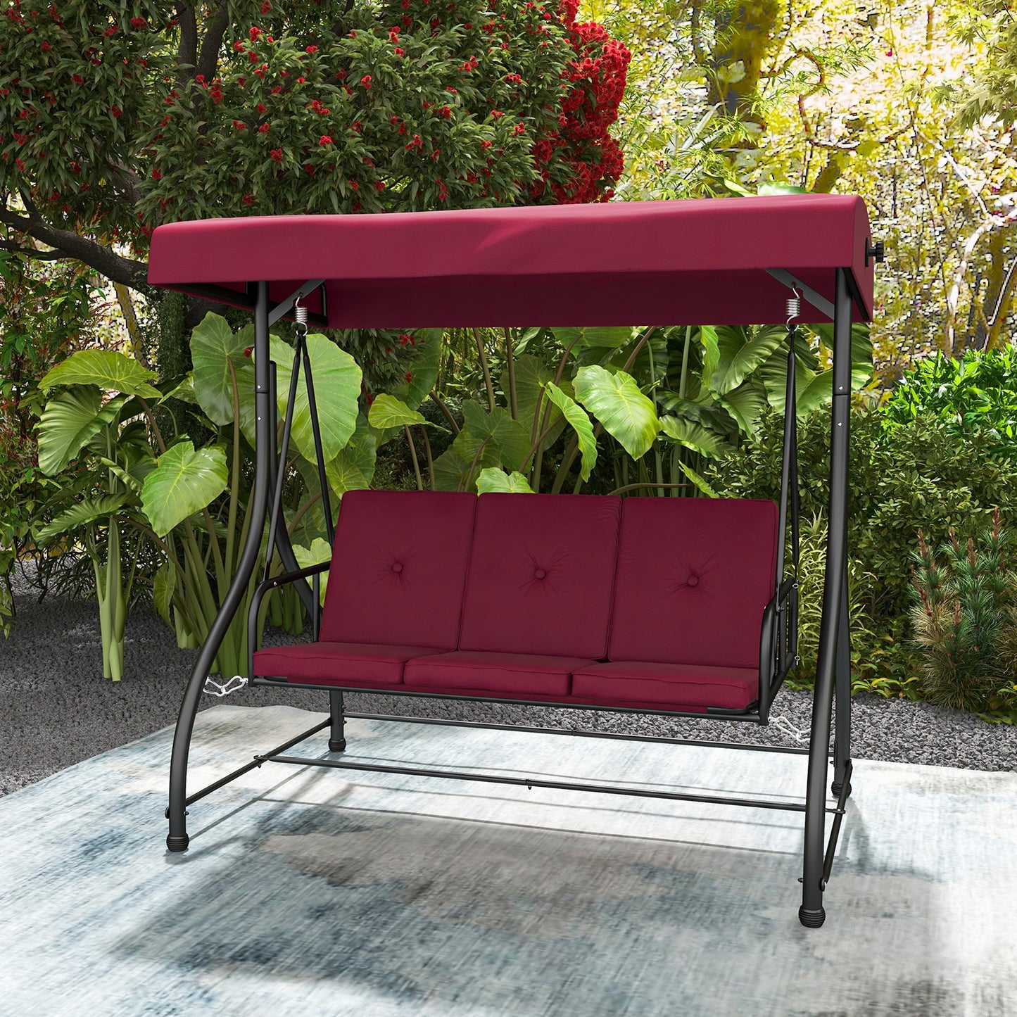 3 Seat Outdoor Porch Swing with Adjustable Canopy-Wine, 1 box