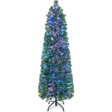 5 FT Pre-Lit Christmas Pencil Tree with Colorful Fiber Optics Green-5 ft