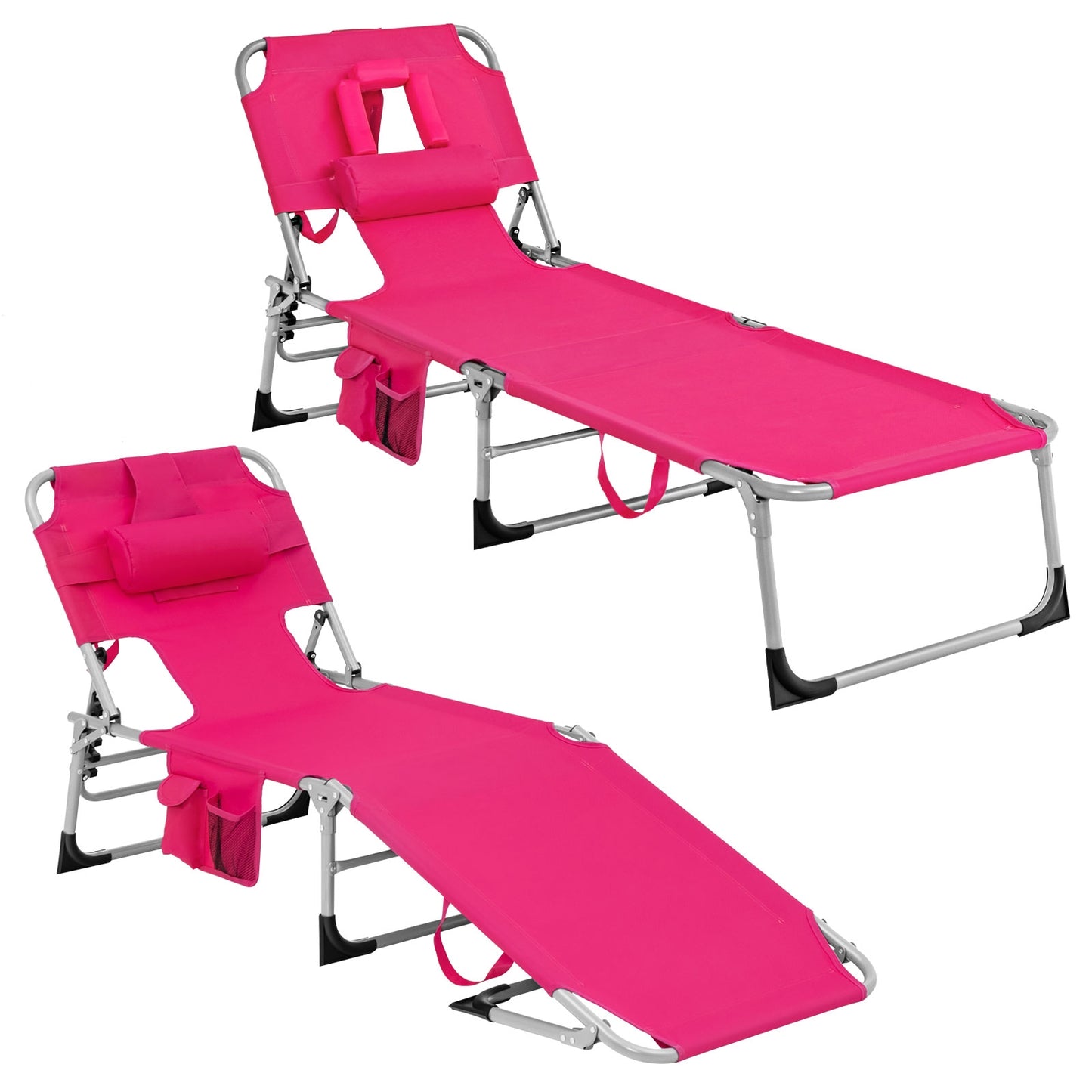No TAX - Folding Beach Lounge Chair with Pillow for Outdoor-Pink