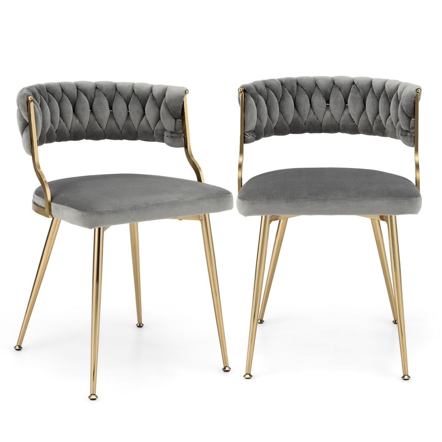 2 Piece, Upholstered Dining Chairs with Golden Metal Legs for Living Room-Gray