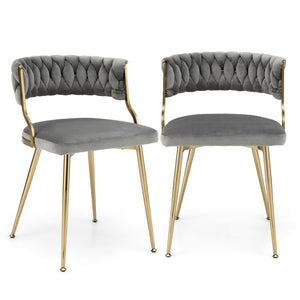 2 Piece, Upholstered Dining Chairs with Golden Metal Legs for Living Room-Gray