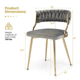 2 Piece, Upholstered Dining Chairs with Golden Metal Legs for Living Room-Gray