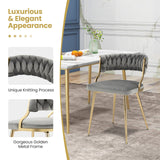 2 Piece, Upholstered Dining Chairs with Golden Metal Legs for Living Room-Gray