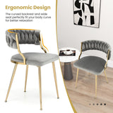 2 Piece, Upholstered Dining Chairs with Golden Metal Legs for Living Room-Gray