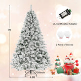 7 Feet Pre-lit Artificial Xmas Tree , white flocked, quick fluff tree