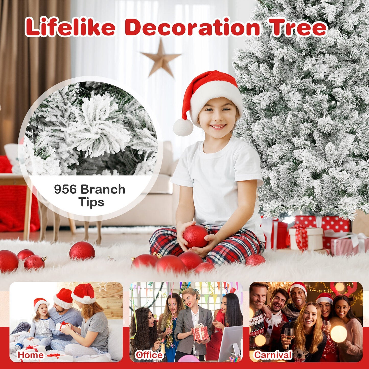 7 Feet Pre-lit Artificial Xmas Tree , white flocked, quick fluff tree