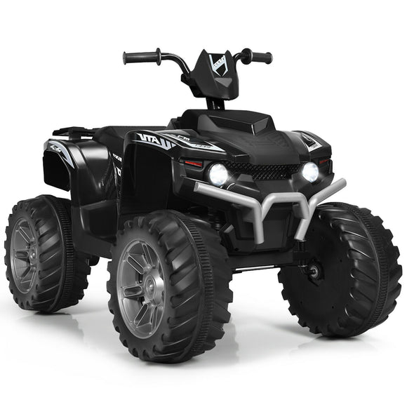 12V Kids Ride on ATV with LED Lights and Treaded Tires and LED lights-Black, fully assembled