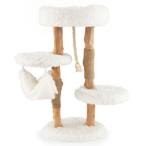 *SPECIAL* -Solid Wood Cat Tower with Jute Scratching Posts and Hanging Rope for Indoor Cats (Fully Assembled)