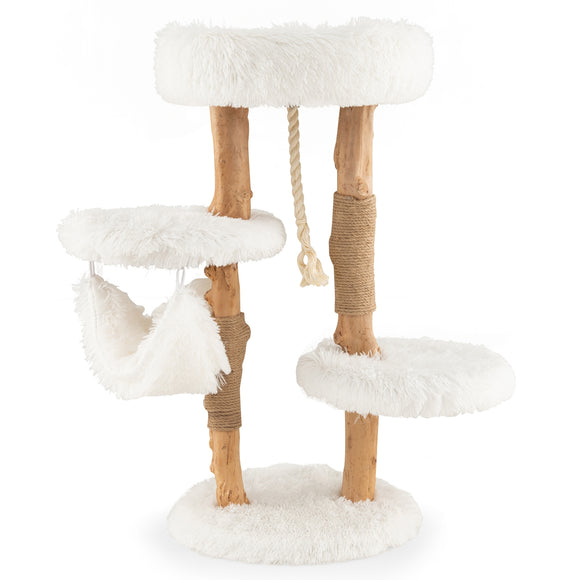 *SPECIAL* -Solid Wood Cat Tower with Jute Scratching Posts and Hanging Rope for Indoor Cats (Fully Assembled)