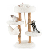 *SPECIAL* -Solid Wood Cat Tower with Jute Scratching Posts and Hanging Rope for Indoor Cats (Fully Assembled)