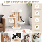 *SPECIAL* -Solid Wood Cat Tower with Jute Scratching Posts and Hanging Rope for Indoor Cats (Fully Assembled)