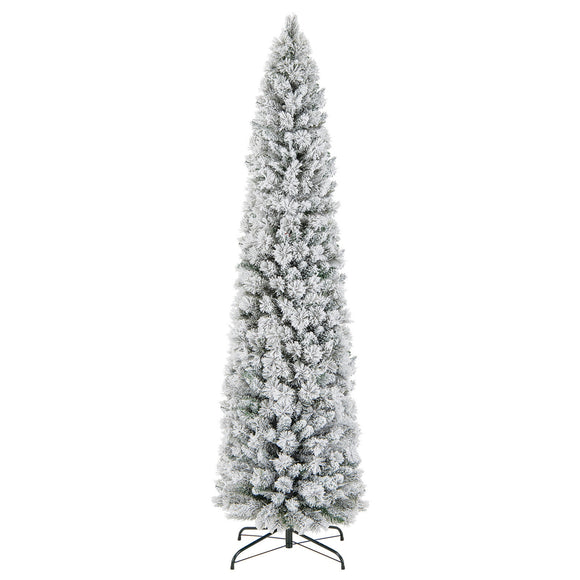 7 Feet Christmas Tree with 258 Branch Tips and 100 Incandescent Lights-Flocked and Slim-7 ft