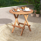 Round Patio Folding Coffee Table Indonesia Teak Wood with Slatted Tabletop