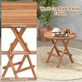 Round Patio Folding Coffee Table Indonesia Teak Wood with Slatted Tabletop