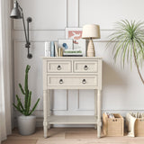 Narrow Console Table with 3 Storage Drawers -Beige (Scratch and Dent)