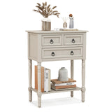 Narrow Console Table with 3 Storage Drawers -Beige (Scratch and Dent)