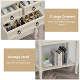 Narrow Console Table with 3 Storage Drawers -Beige (Scratch and Dent)