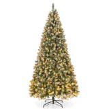 Snow flocked, Berries, Pine Cone Christmas Tree with Warm White LED Lights-9 ft