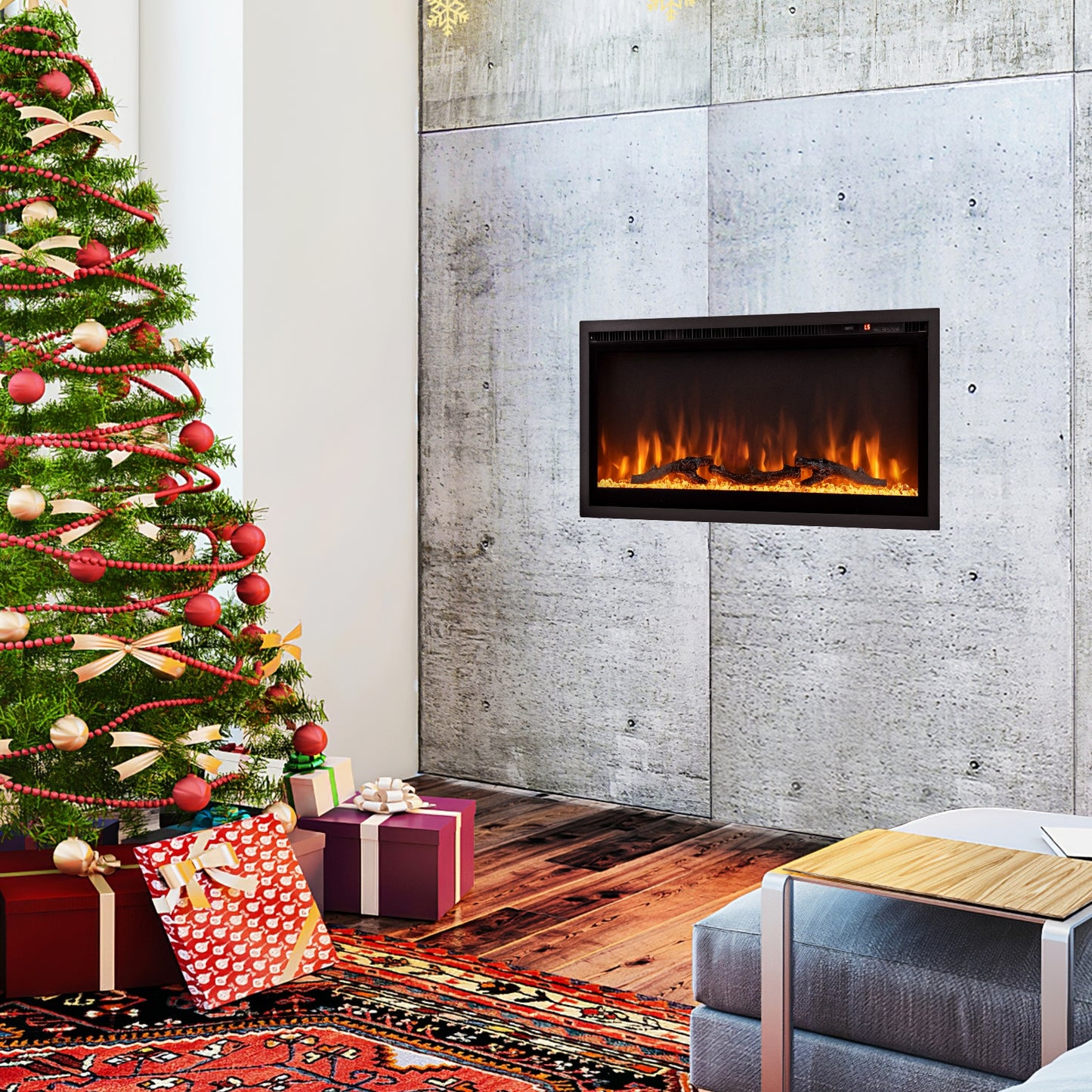 36" Electric Fireplace with Remote Control and Adjustable Color and Brightness (1 Box)