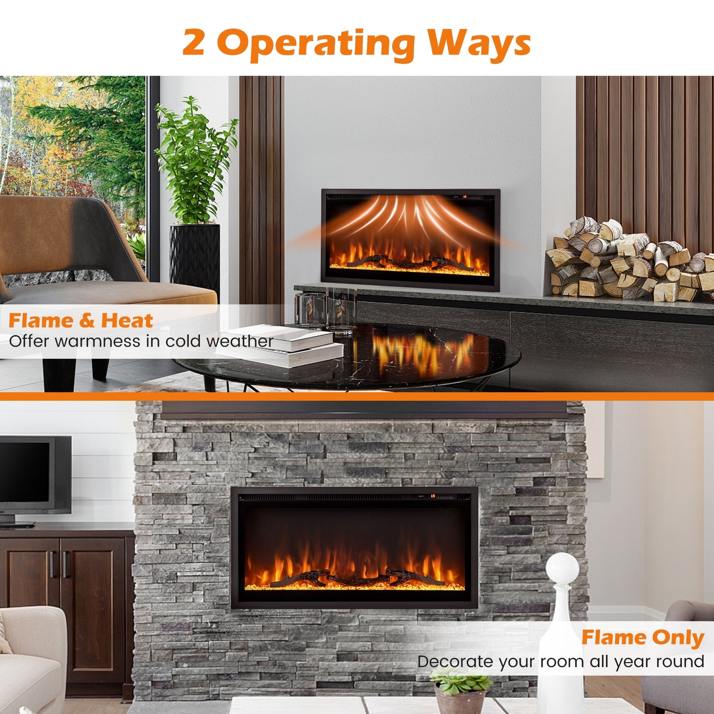 36" Electric Fireplace with Remote Control and Adjustable Color and Brightness (1 Box)