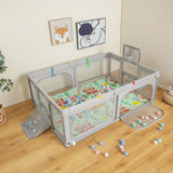 SPECIAL, 81``x57``Large Baby Playpen with Mat and Ocean Balls-Light gray, 1 Box, unassembled