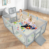 SPECIAL, 81``x57``Large Baby Playpen with Mat and Ocean Balls-Light gray, 1 Box, unassembled