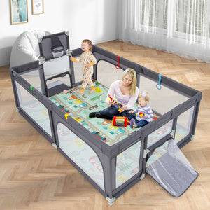 Large Baby Playpen with Mat and Ocean Balls-Dark gray (1 Box, Unassembled)