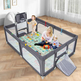 Large Baby Playpen with Mat and Ocean Balls-Dark gray (1 Box, Unassembled)