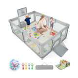 SPECIAL, 81``x57``Large Baby Playpen with Mat and Ocean Balls-Light gray, 1 Box, unassembled