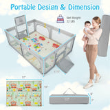 SPECIAL, 81``x57``Large Baby Playpen with Mat and Ocean Balls-Light gray, 1 Box, unassembled