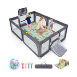 Large Baby Playpen with Mat and Ocean Balls-Dark gray (1 Box, Unassembled)