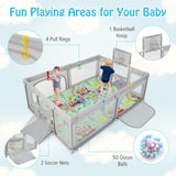 SPECIAL, 81``x57``Large Baby Playpen with Mat and Ocean Balls-Light gray, 1 Box, unassembled