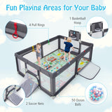 Large Baby Playpen with Mat and Ocean Balls-Dark gray (1 Box, Unassembled)