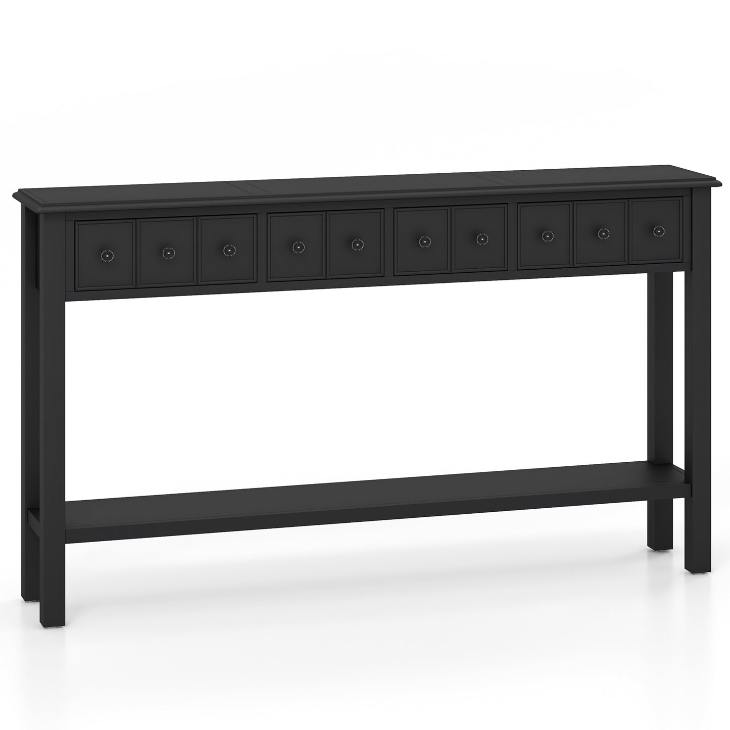 SPECIAL - 60 Inch Sofa Table with 4 Drawers and Open Shelf-Black (Shipping Damage)