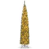 9 Feet Pre-lit Extra thin Pencil  tree with 400 Warm White LED Lights