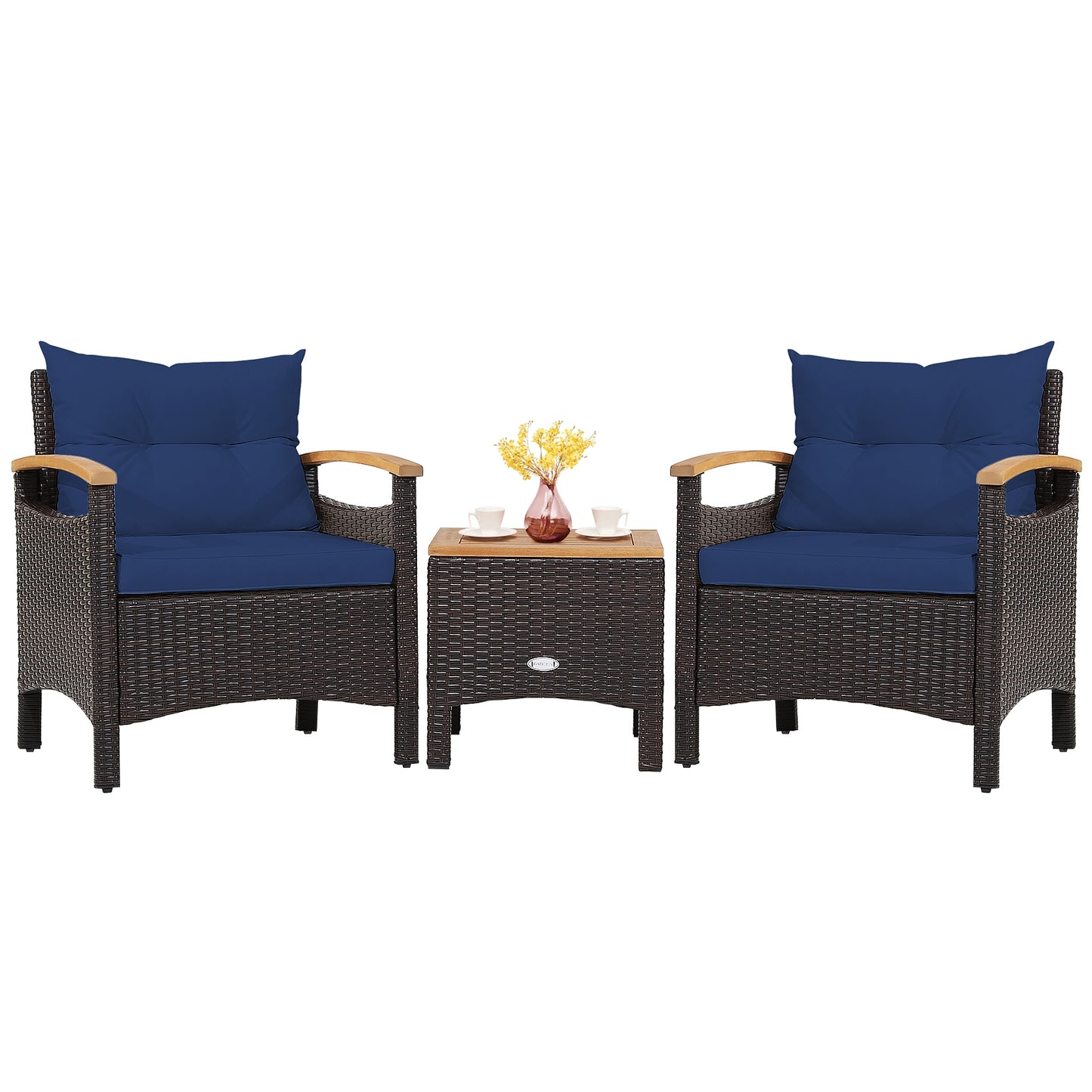 3 Pieces Patio Rattan Furniture Set with Removable Cushion-Navy