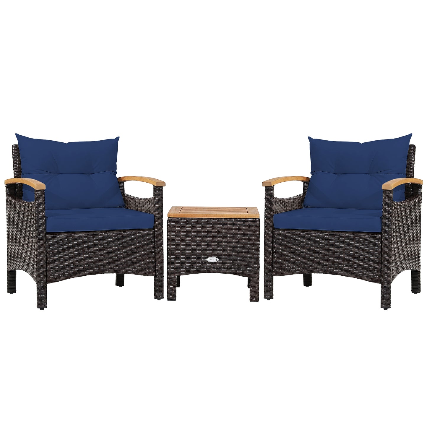 3 Pieces Patio Rattan Furniture Set with Removable Cushion-Navy