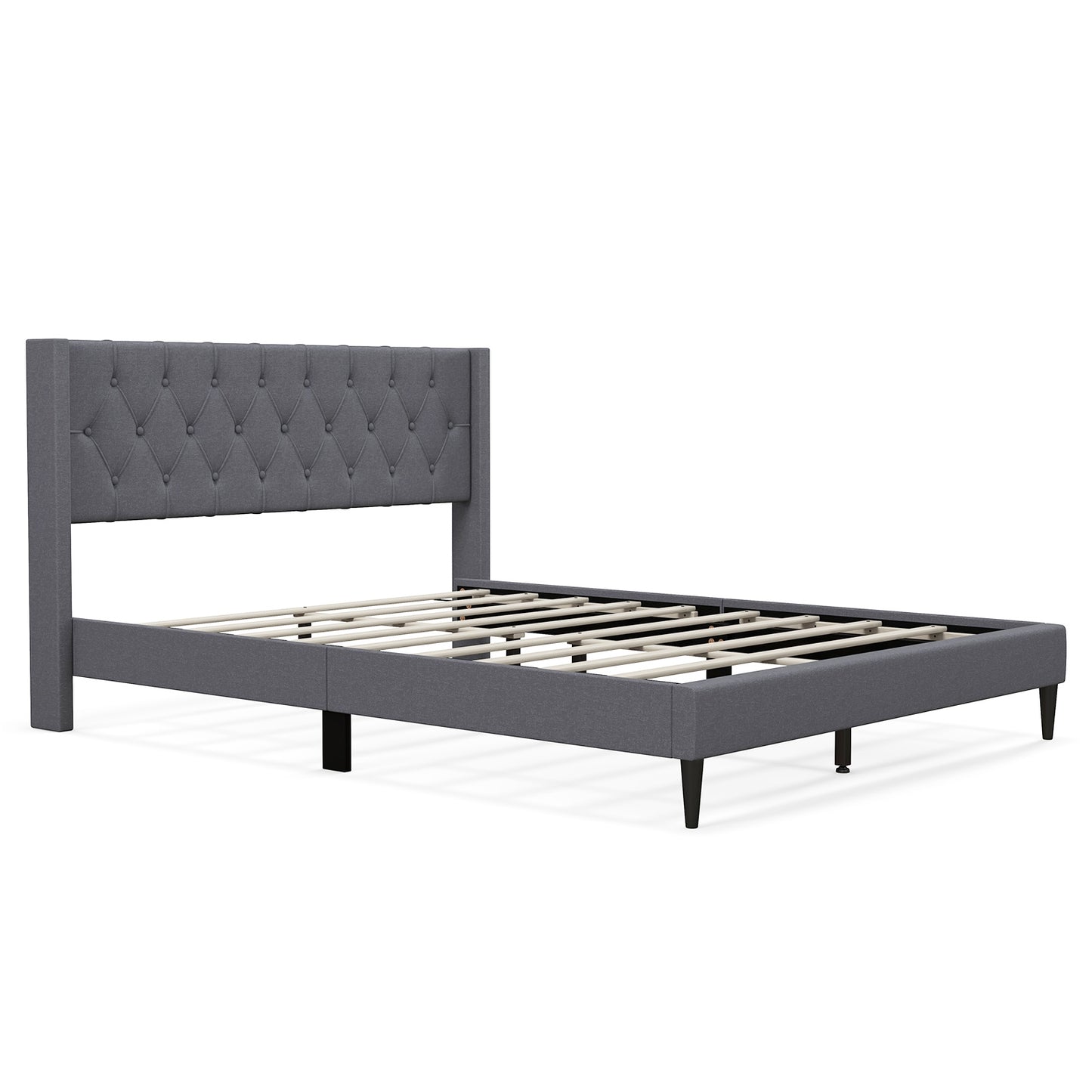 *SPECIAL* Queen Size Upholstered Platform Bed with Button Tufted Wingback Headboard-Gray