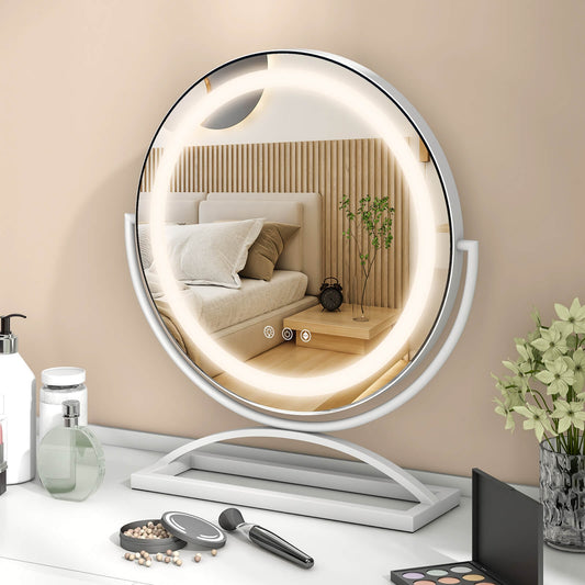 16 Inch Round Makeup Vanity Mirror with 3 Color Dimmable LED Lighting-White (Scratch and Dent)