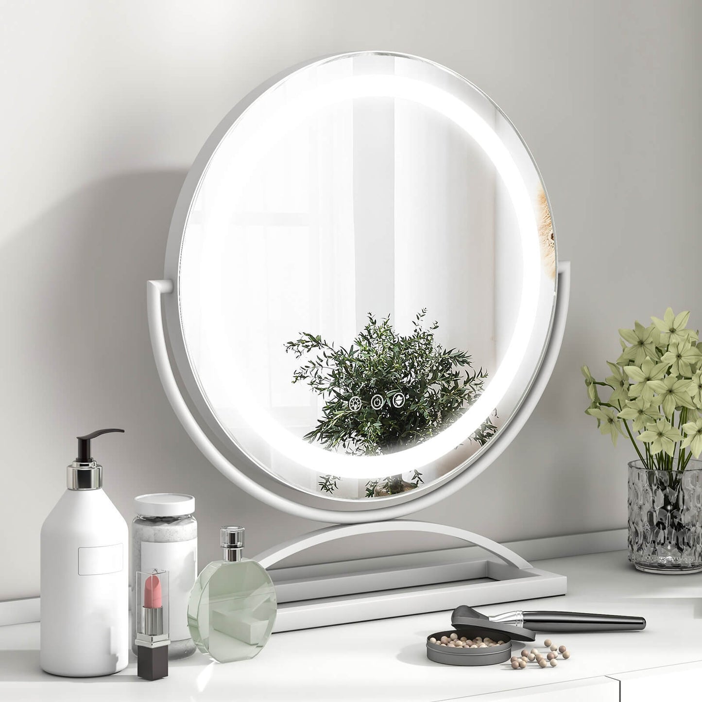 16 Inch Round Makeup Vanity Mirror with 3 Color Dimmable LED Lighting-White (Scratch and Dent)