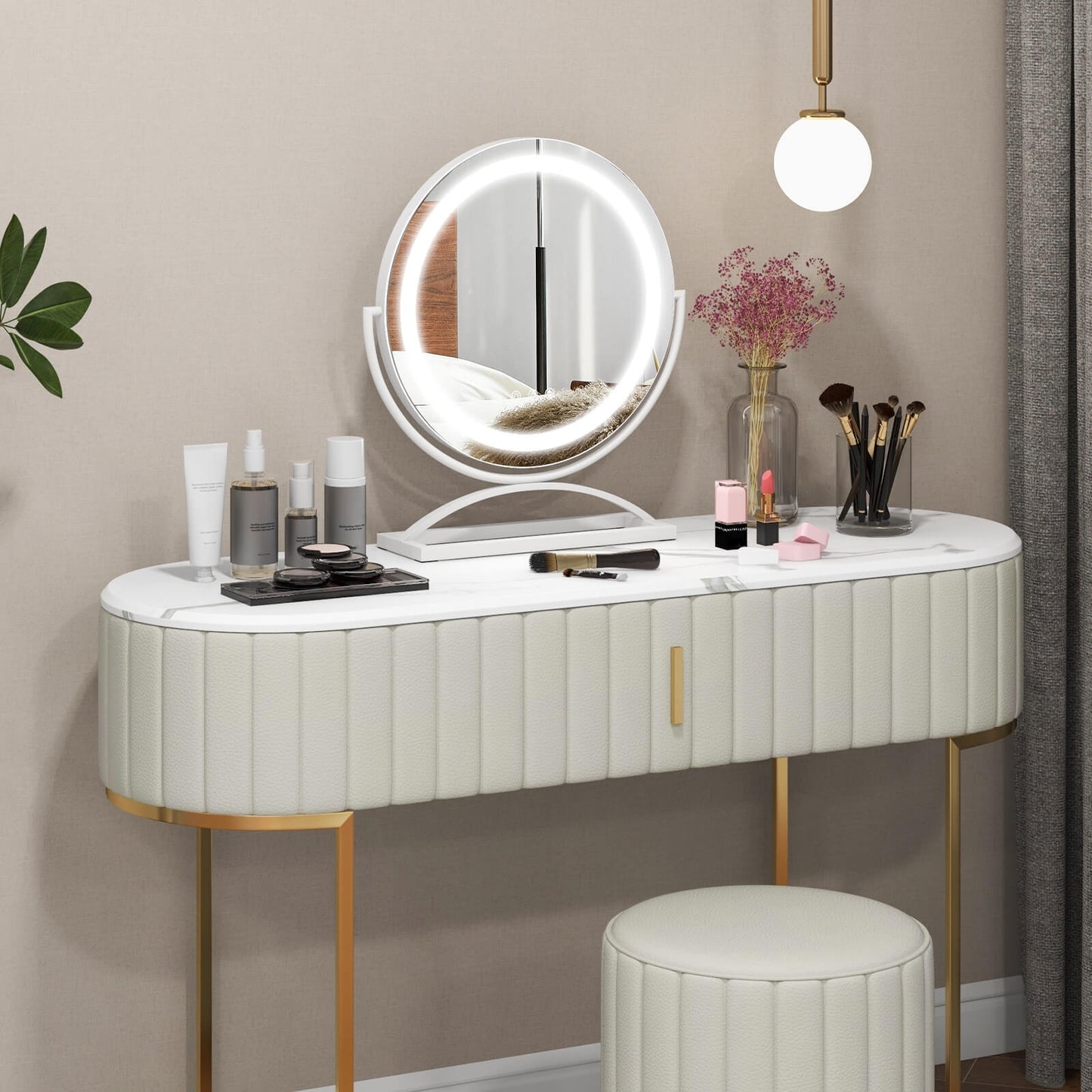 16 Inch Round Makeup Vanity Mirror with 3 Color Dimmable LED Lighting-White (Scratch and Dent)