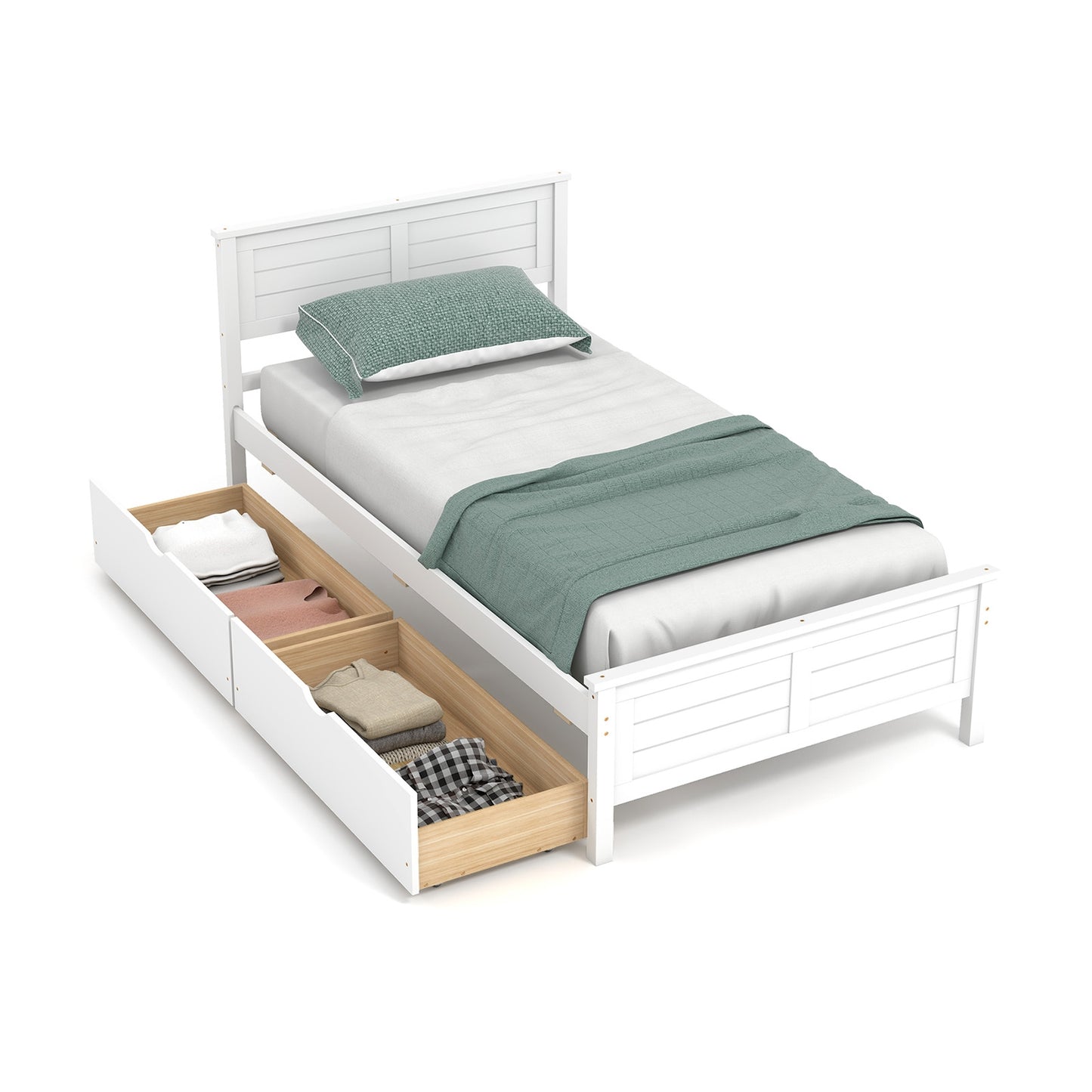 SPECIAL - Twin Size Bed Frame with Storage Drawers-White (1 Box, unassembled)