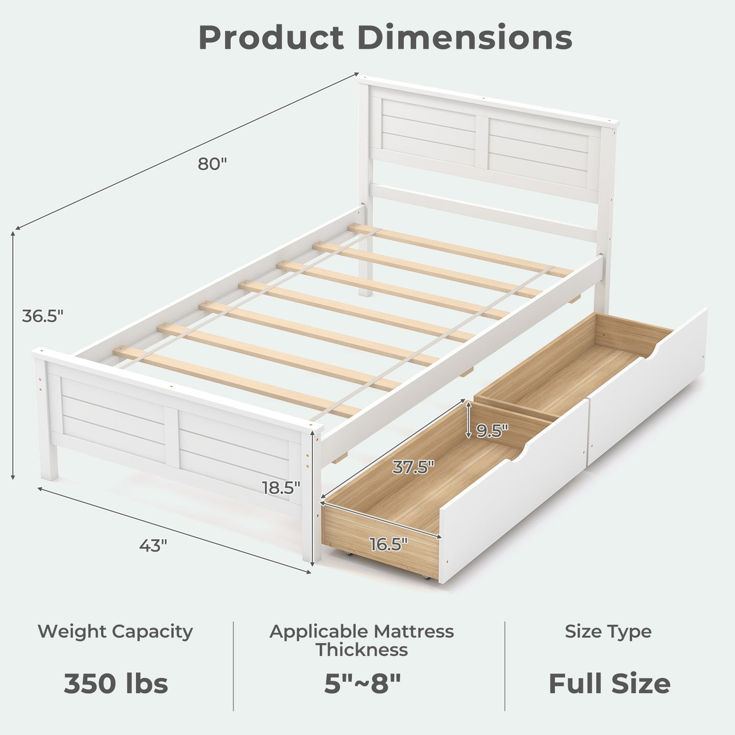 SPECIAL - Twin Size Bed Frame with Storage Drawers-White (1 Box, unassembled)