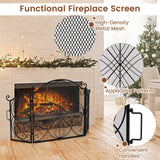 59.5 x 32.5 Inch Fireplace Screen with Floral Pattern-Black  (1 Box)