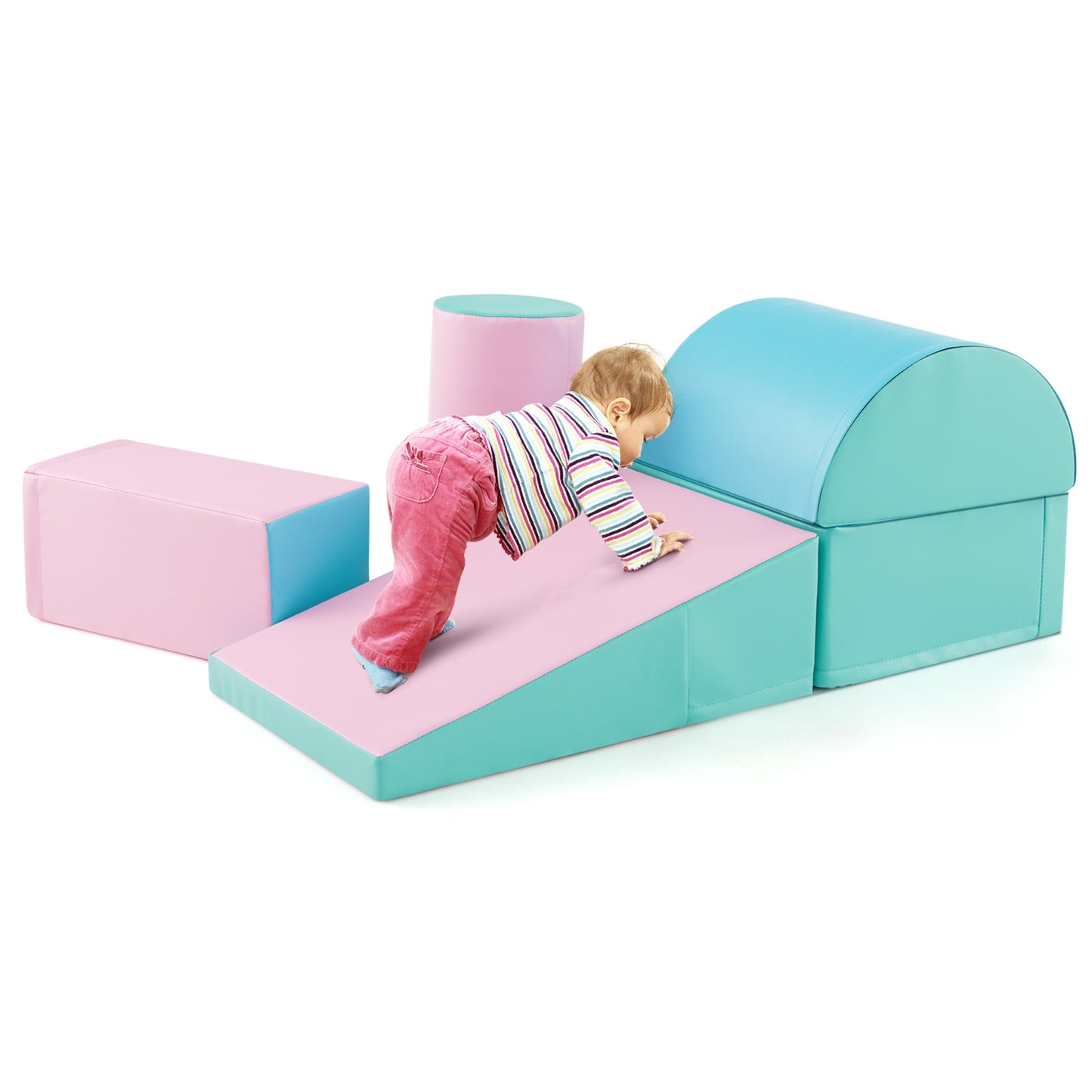 5-Piece Kids Climb and Crawl Activity Playset-Green/blue/pink