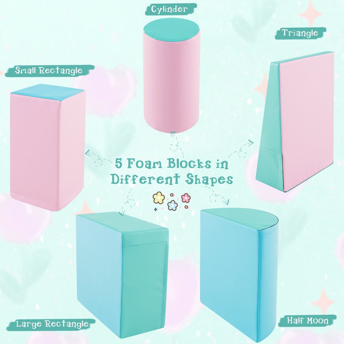 5-Piece Kids Climb and Crawl Activity Playset-Green/blue/pink
